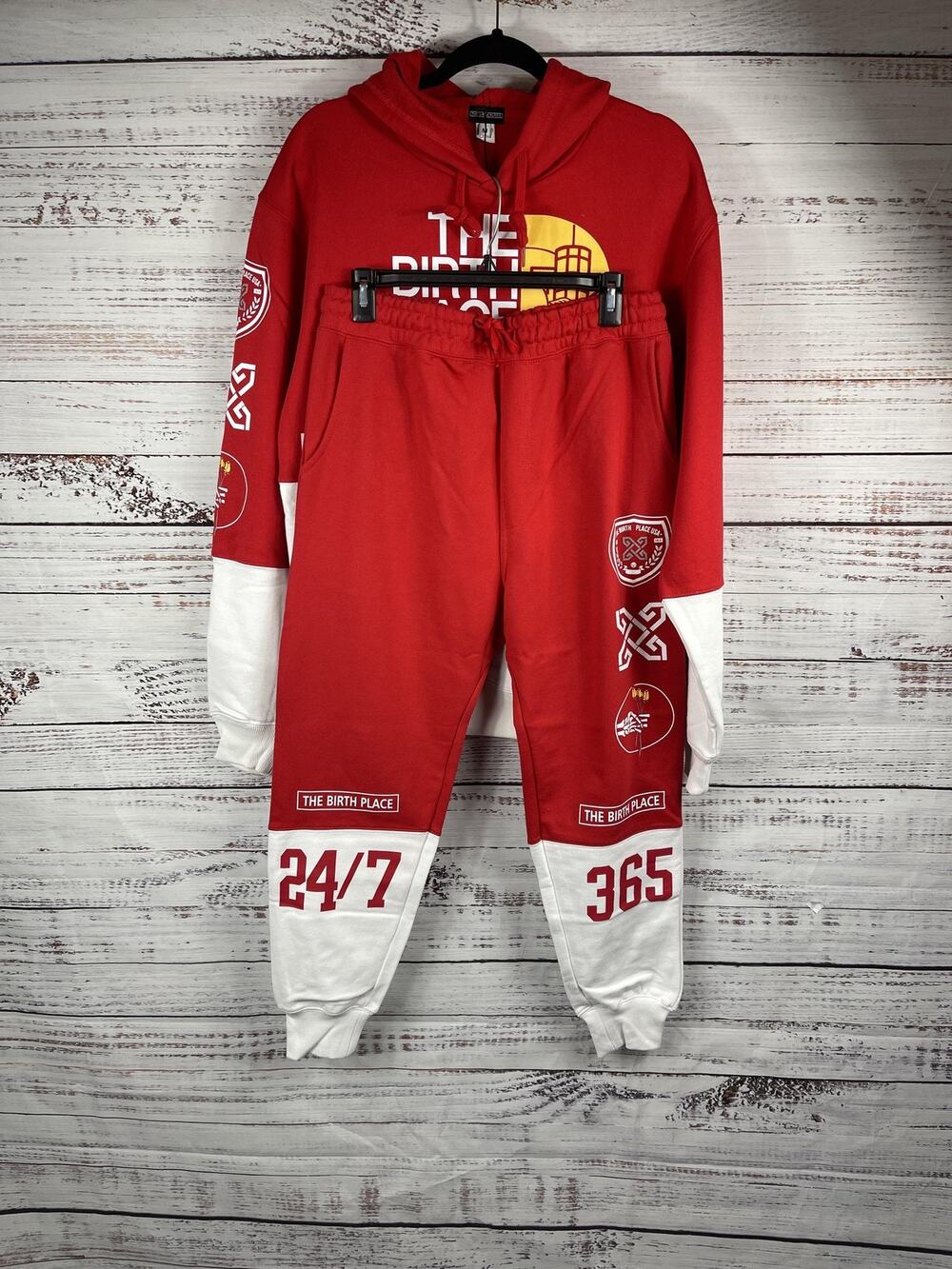 The Birth Place Sweatshirt Set Men's Medium Red White Atlanta GA Hoodie Joggers